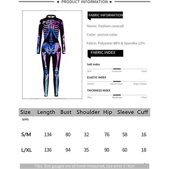 Womens Halloween Digital Skeleton‎ Tight One-piece Swimsuit Costume Zip-Back - Picture 5 of 5
